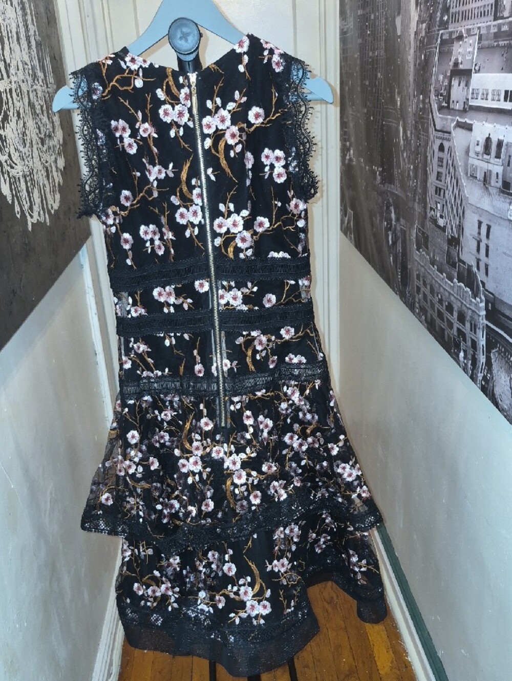 Bronx and Banco Black Dress with Pink and Gold Floral Embroidery - Picture 4 of 6